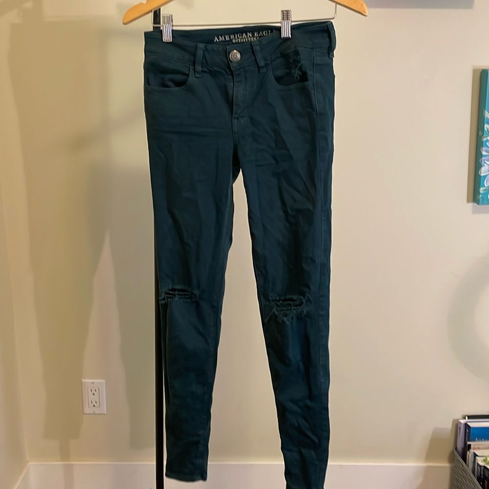 American eagle dark green super stretch jeans size 4